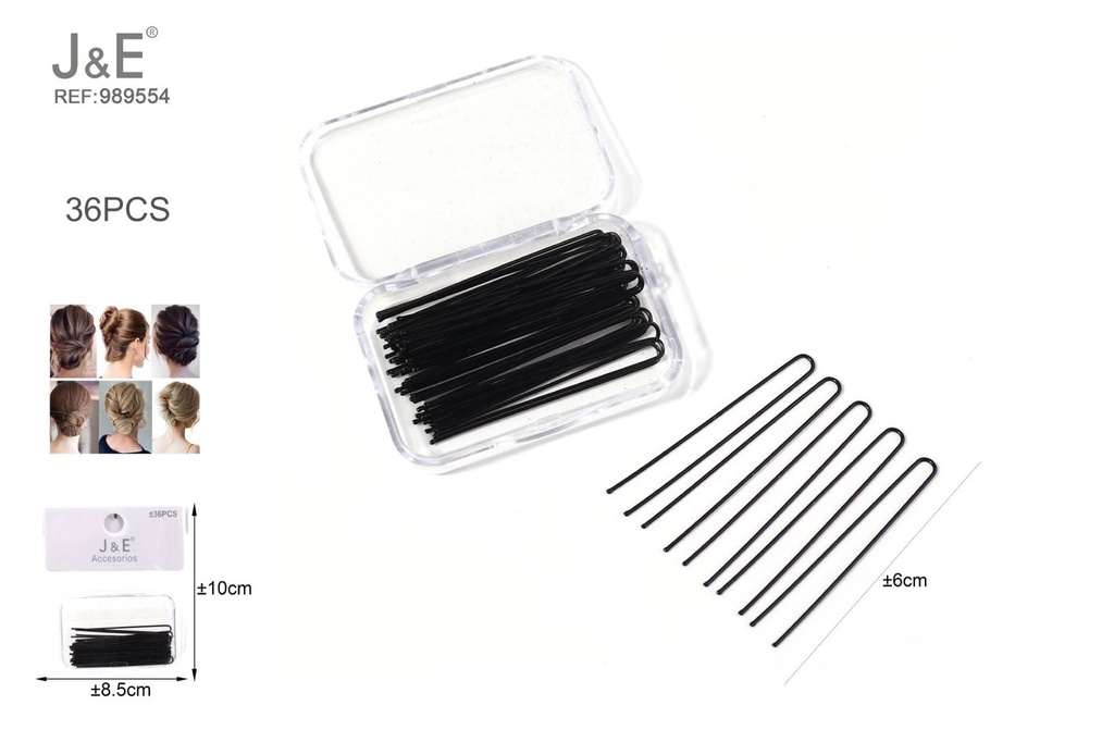 [12u/cx]Set de 36 horquillas U paralelas negras 6 cm