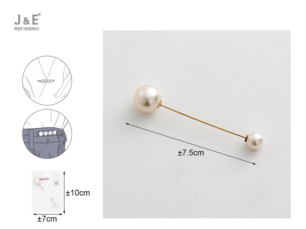 [12u/cx]Broche con perlas grandes y pequeñas 7.5 cm