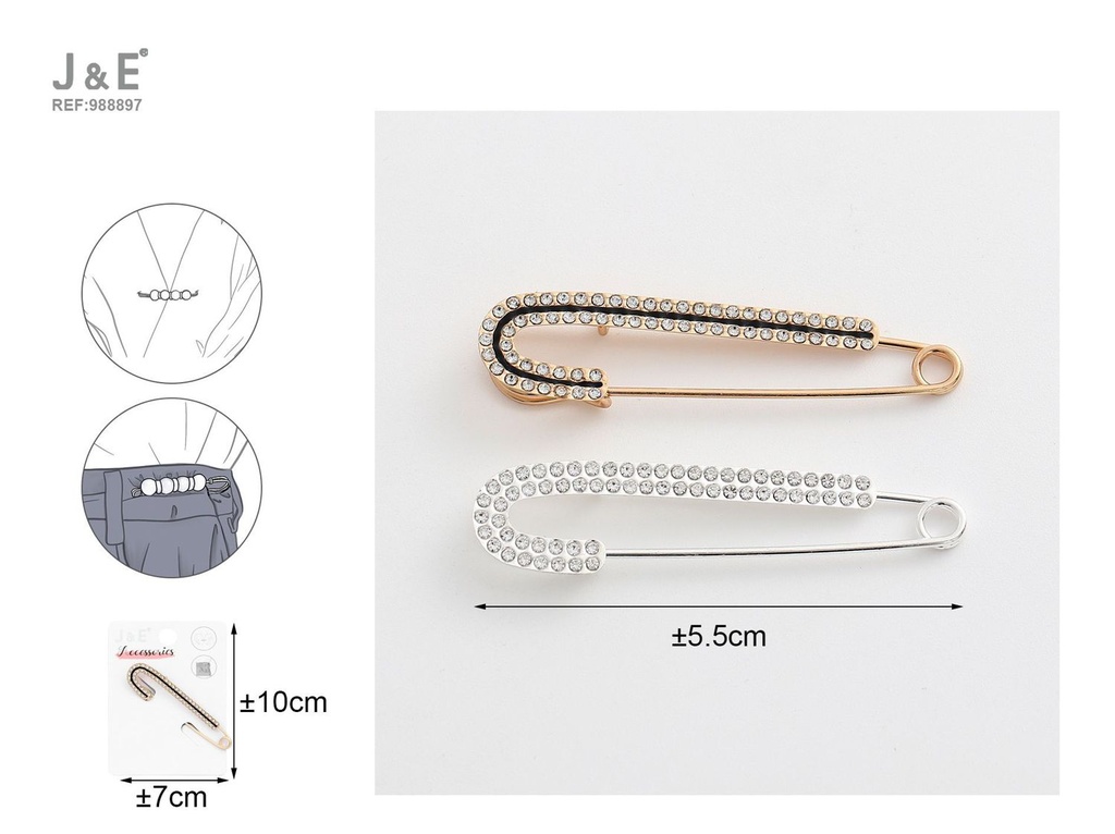[12u/cx]Broche con dos filas de diamantes de 5.5cm