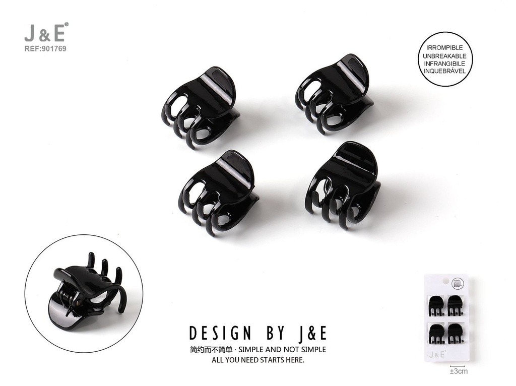 [12u/cx]Set de 4 pinzas pequeñas negras 3 cm