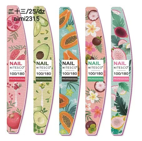 [AIMI-2315] [25u/cx] Lixa de unha cinza-branca – Semicircular série frutas 1,6MM núcleo violeta, fundo de papel de lixa amarelo